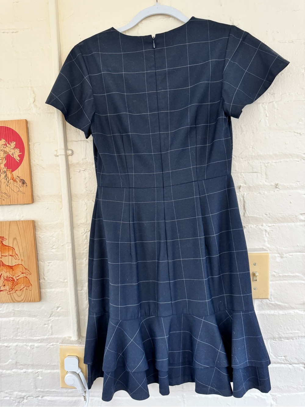 Banana Republic Navy Windowpane Midi Dress with Ruffle Hem - Picture 2 of 2
